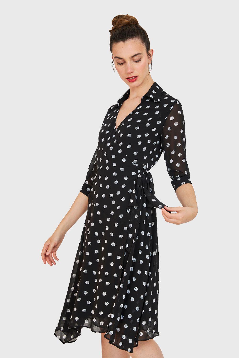 Vestido Lunares Envolvente Negro Nicopoly-2