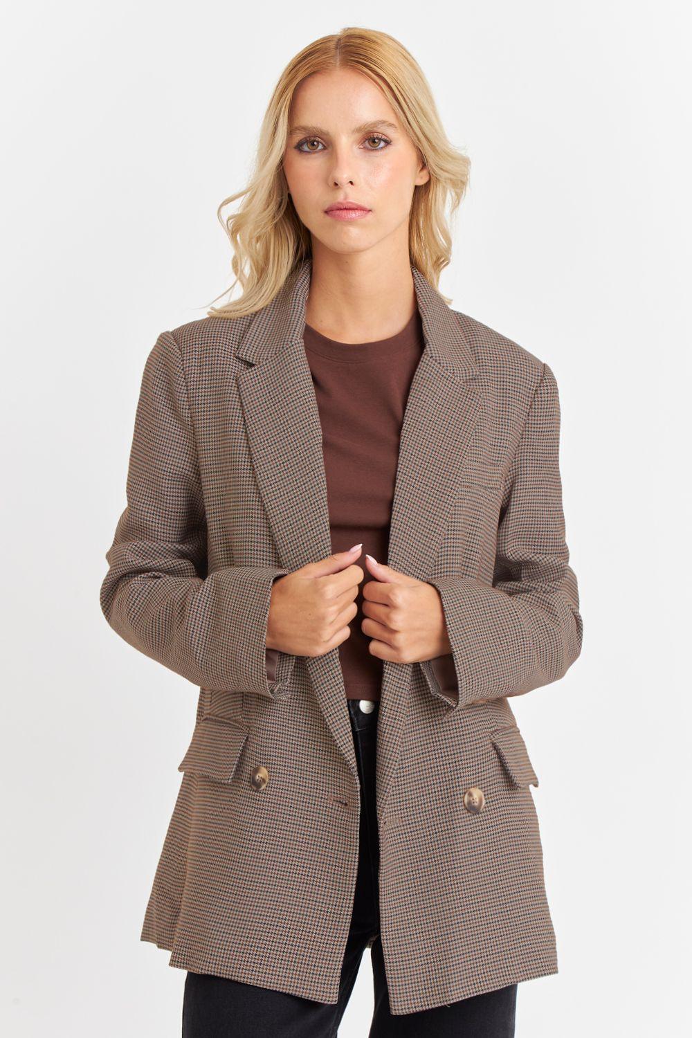 Blazer Pied De Poule Café Nicopoly-0