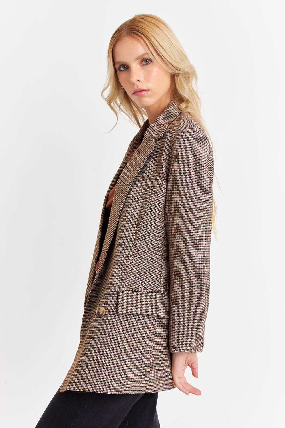 Blazer Pied De Poule Café Nicopoly-2