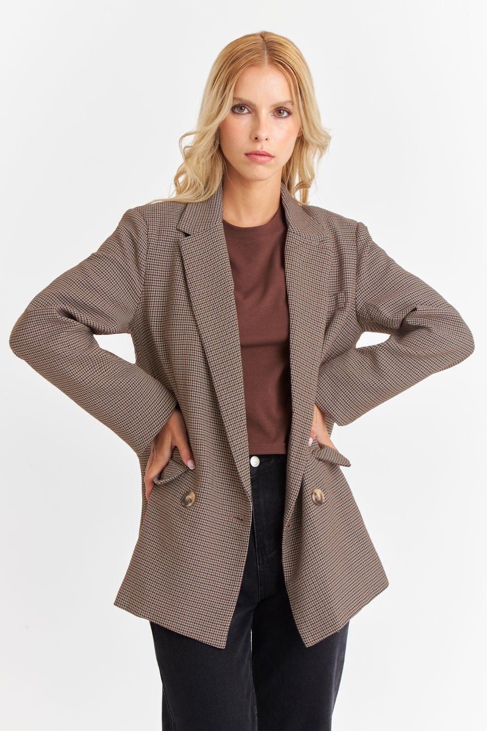 Blazer Pied De Poule Café Nicopoly-4