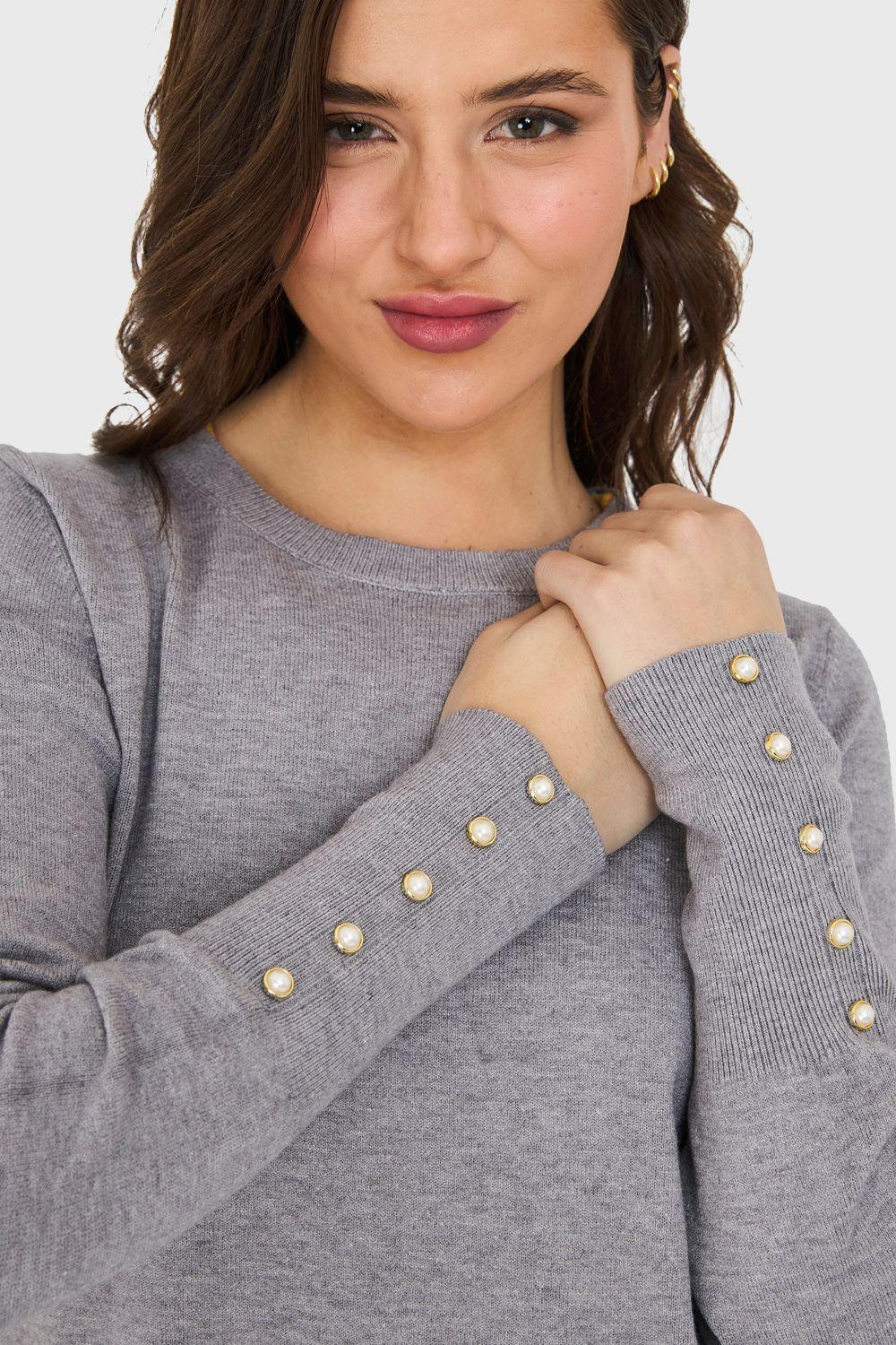 Sweater Básico Perlas Gris Nicopoly-5