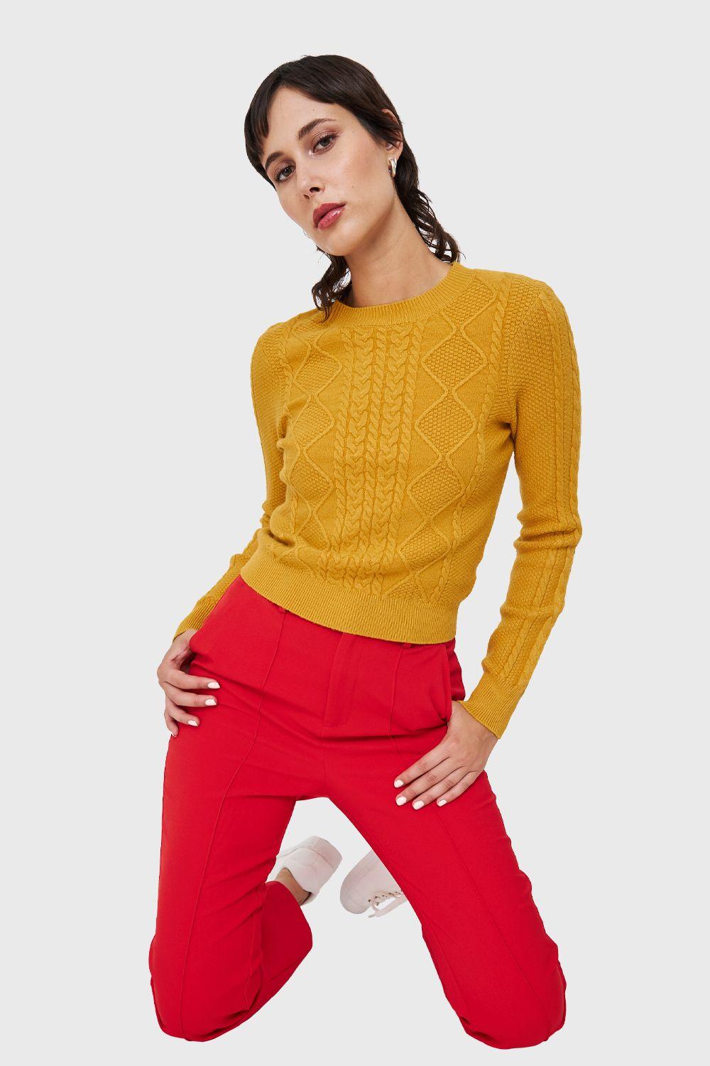 Sweater Punto Trenzado Mostaza Nicopoly-0