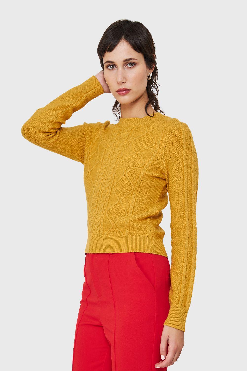 Sweater Punto Trenzado Mostaza Nicopoly-2