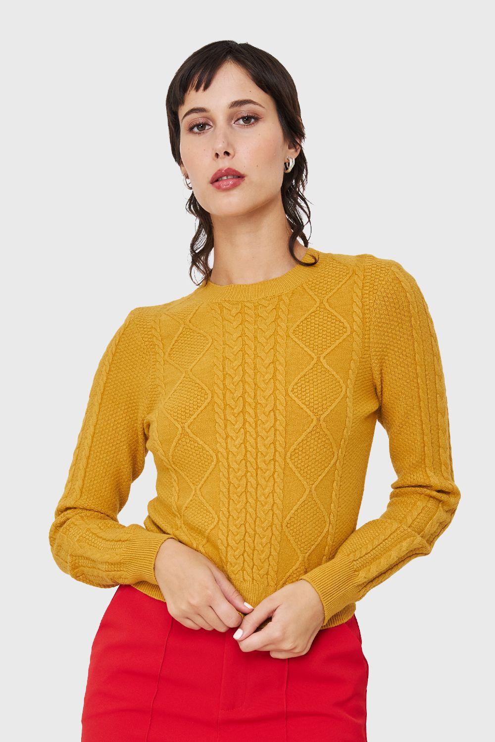 Sweater Punto Trenzado Mostaza Nicopoly-4
