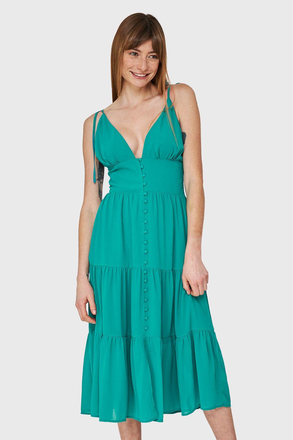 Vestido Faldón Con Volantes Verde Nicopoly-0
