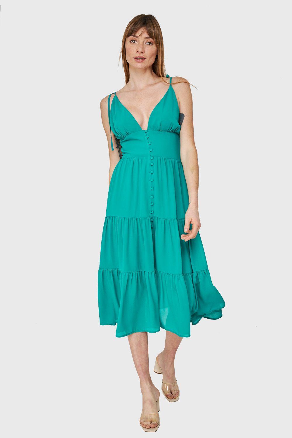 Vestido Faldón Con Volantes Verde Nicopoly-1