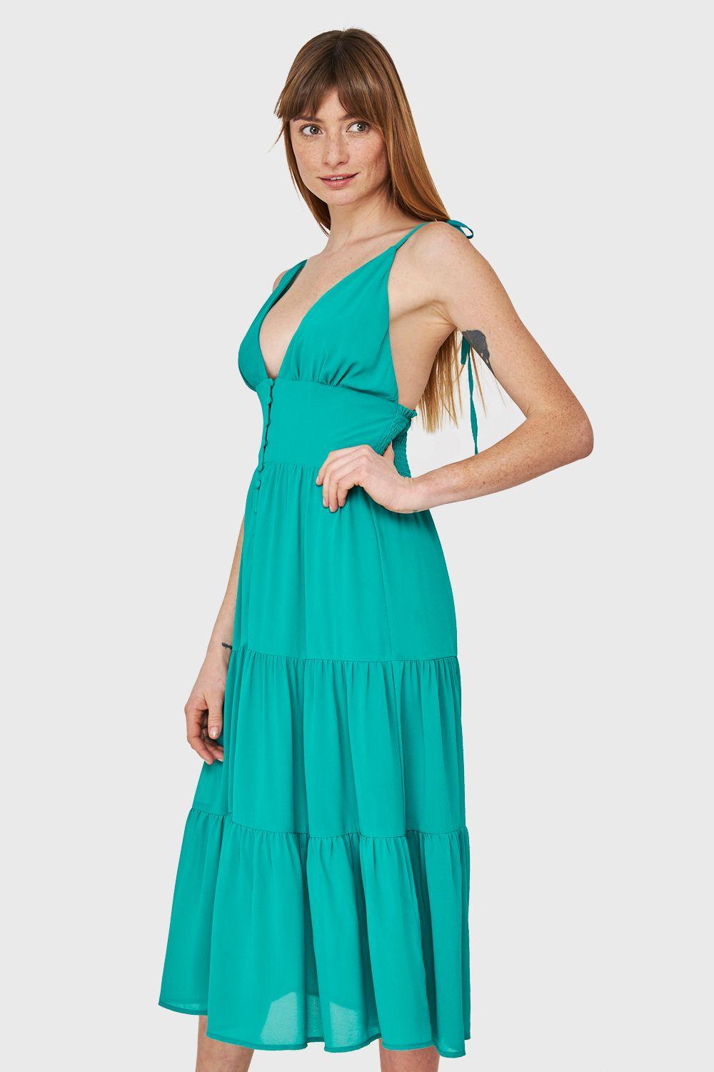 Vestido Faldón Con Volantes Verde Nicopoly-2