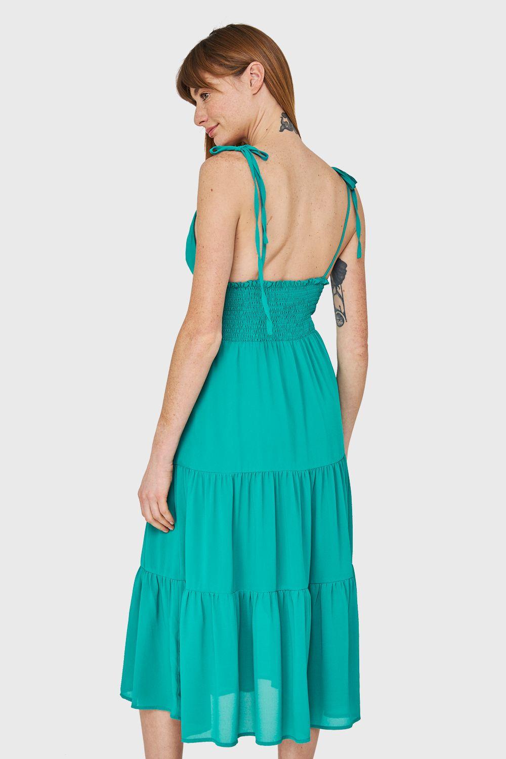 Vestido Faldón Con Volantes Verde Nicopoly-3