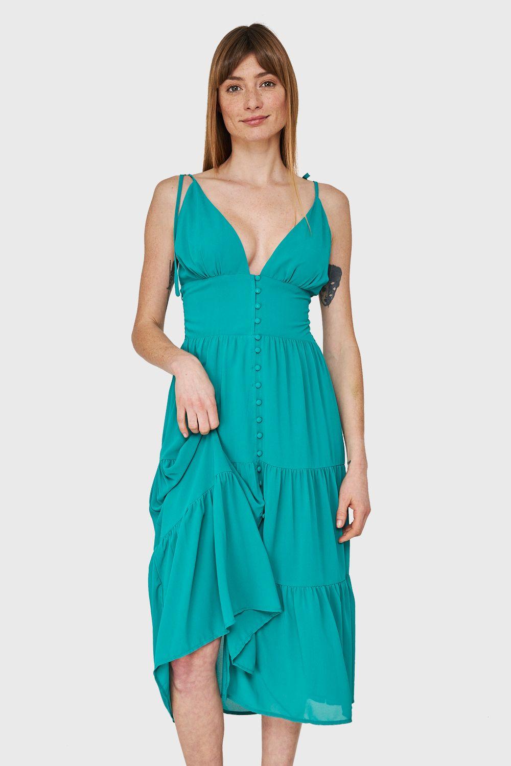 Vestido Faldón Con Volantes Verde Nicopoly-4