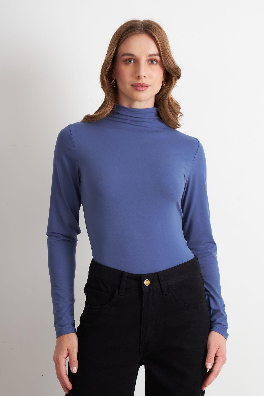 Polera Manga Larga Cuello Alto Azul Nicopoly-4