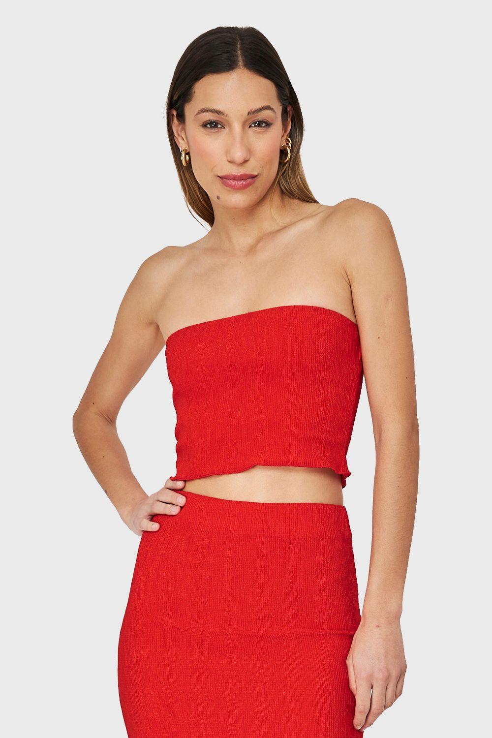 Top Strapless Elasticado Rojo Nicopoly-0