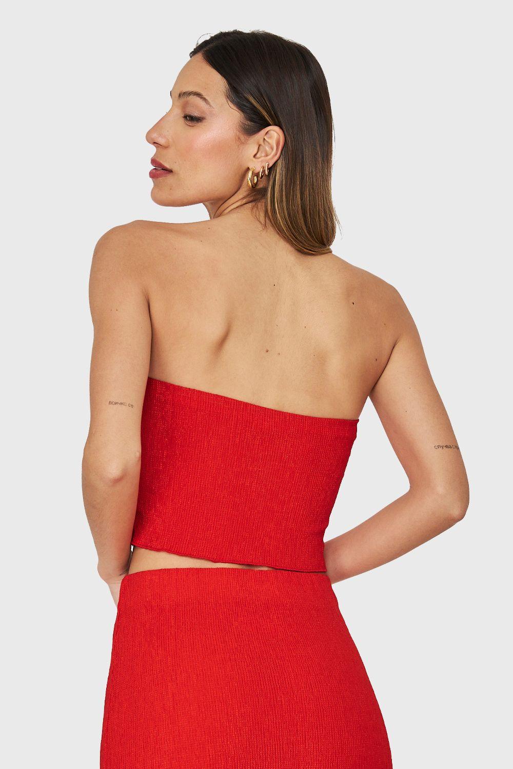 Top Strapless Elasticado Rojo Nicopoly-3