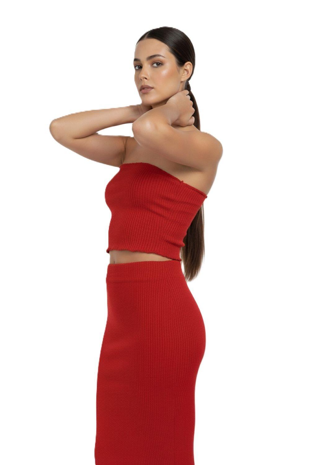 Top Strapless Elasticado Rojo Nicopoly-3