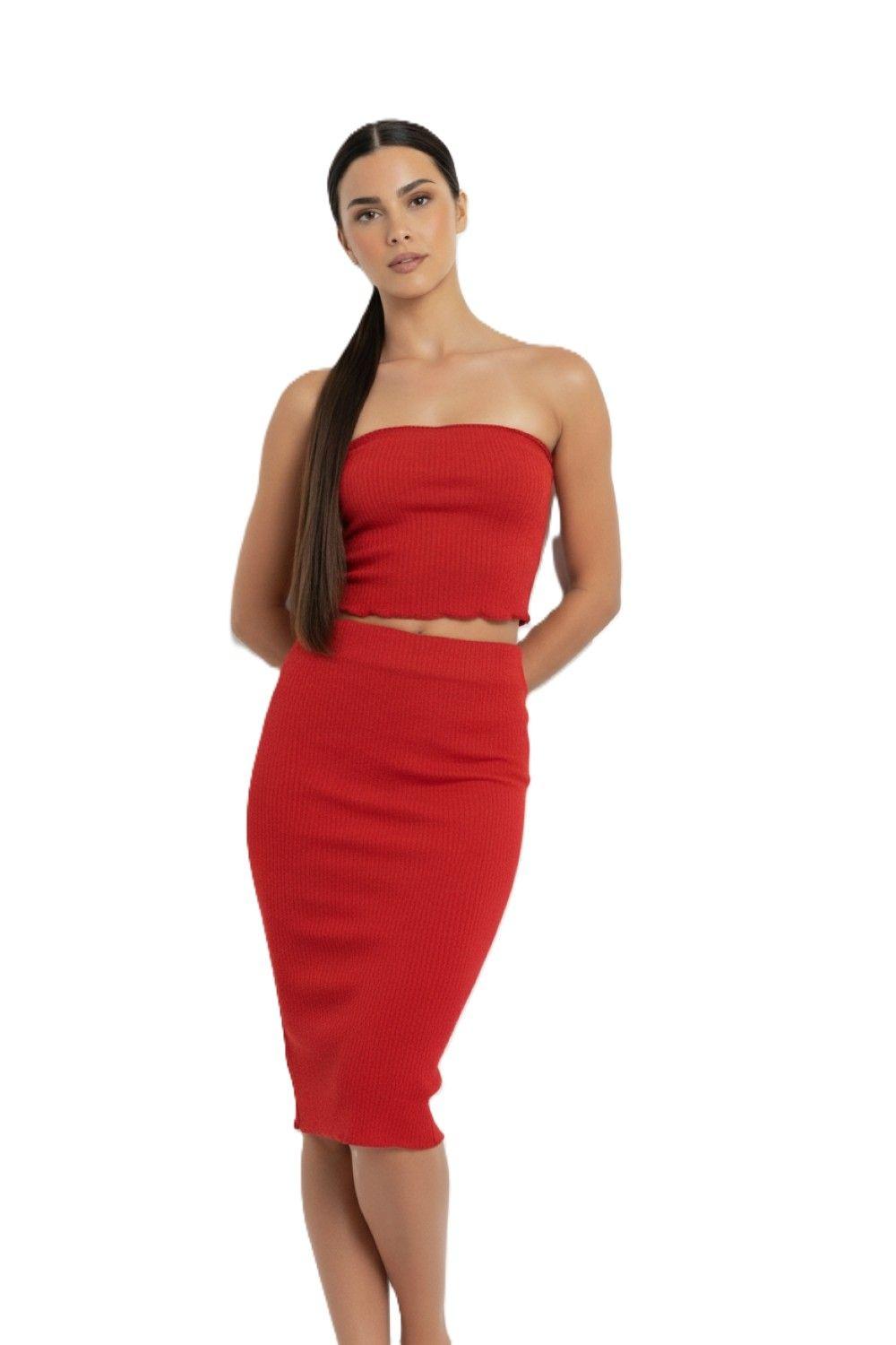 Top Strapless Elasticado Rojo Nicopoly-4