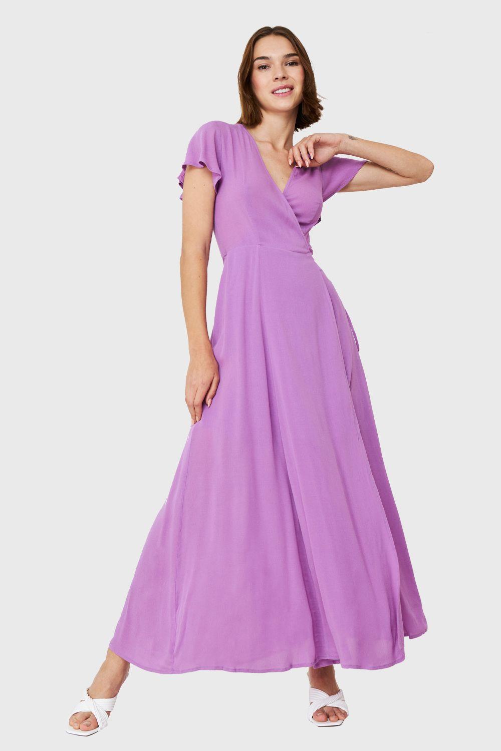 Vestido Largo Envolvente Lila Nicopoly-0