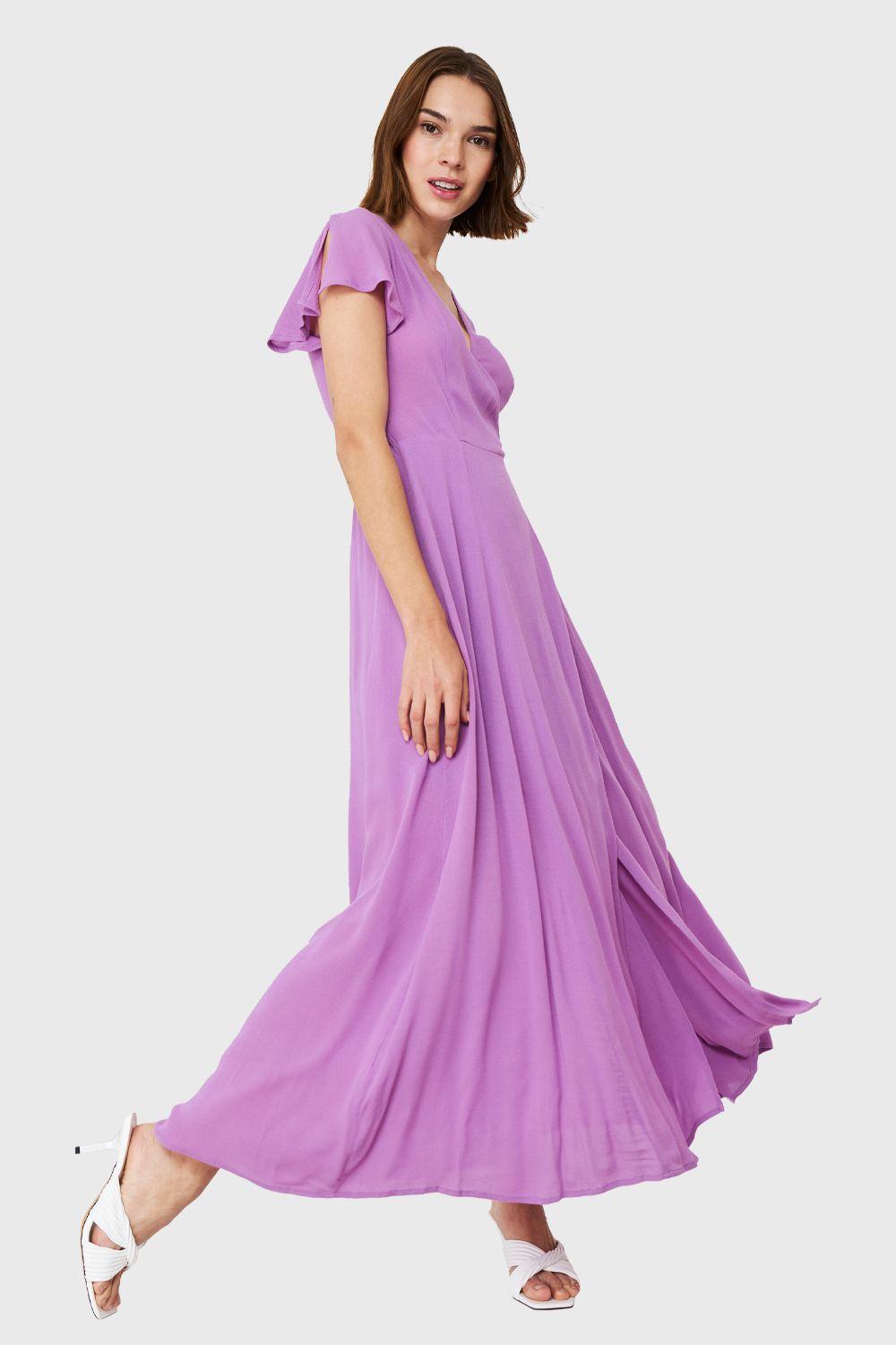 Vestido Largo Envolvente Lila Nicopoly-2