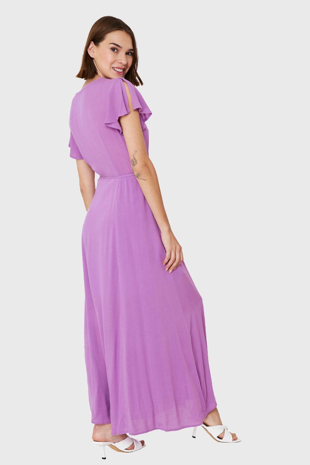 Vestido Largo Envolvente Lila Nicopoly-3