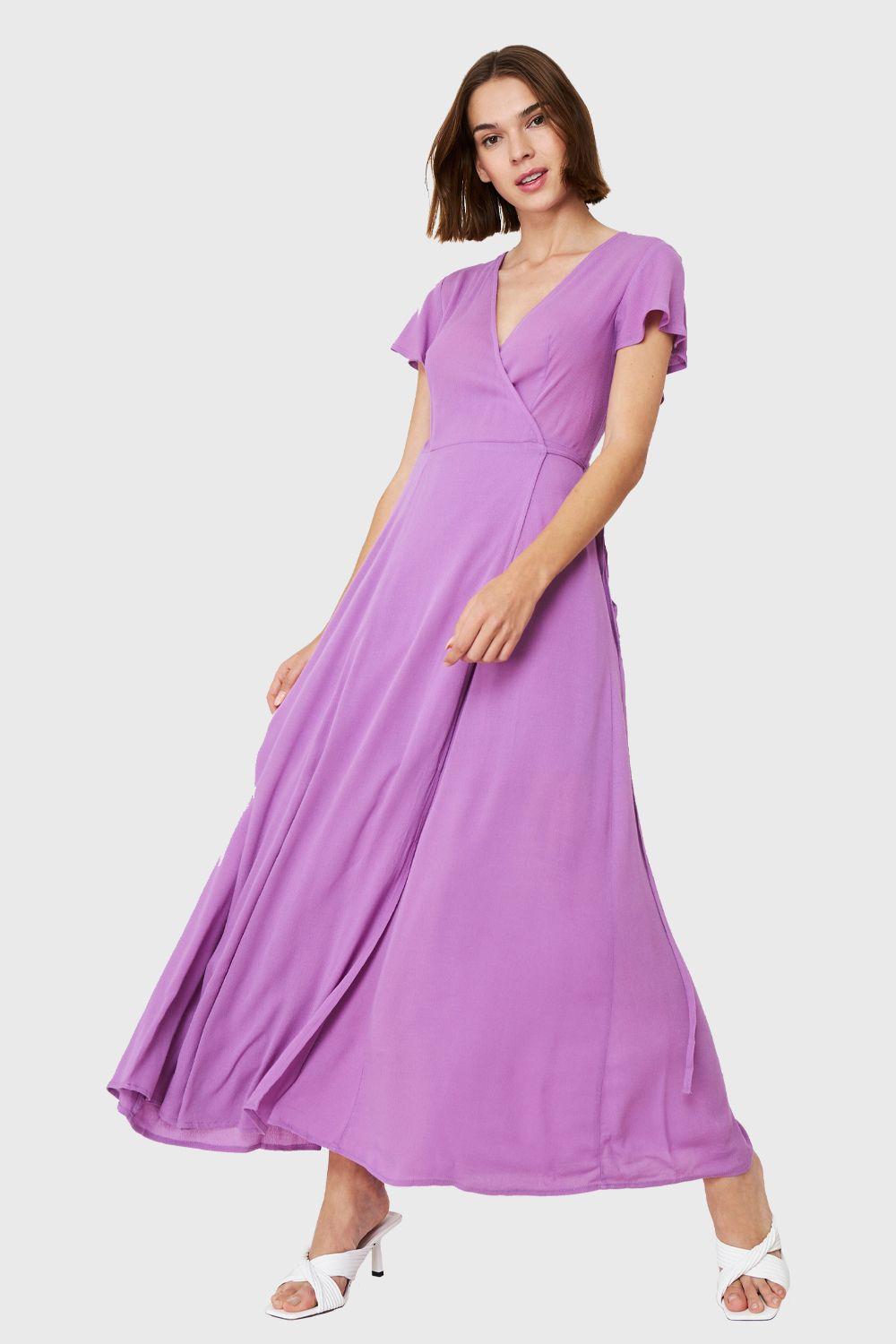 Vestido Largo Envolvente Lila Nicopoly-4