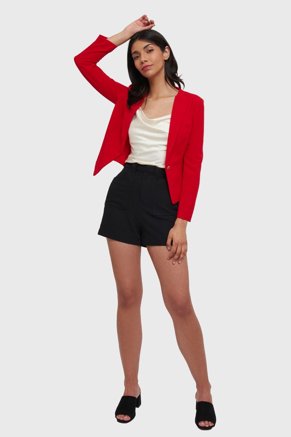 Blazer Corto Botón Dorado Rojo Nicopoly-1