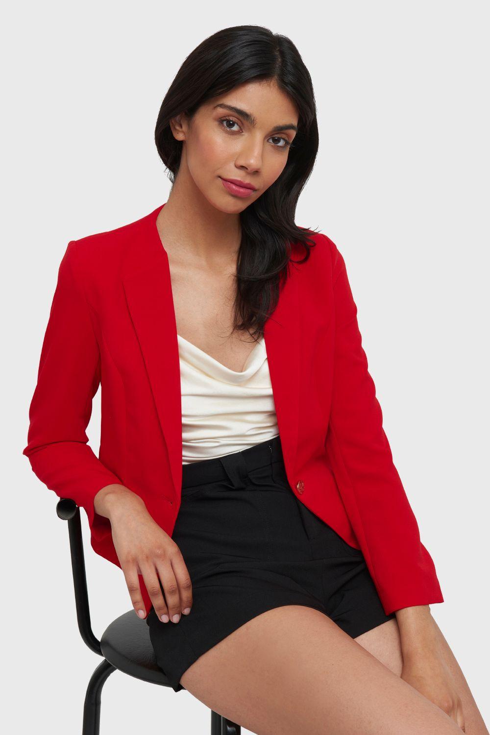 Blazer Corto Botón Dorado Rojo Nicopoly-0