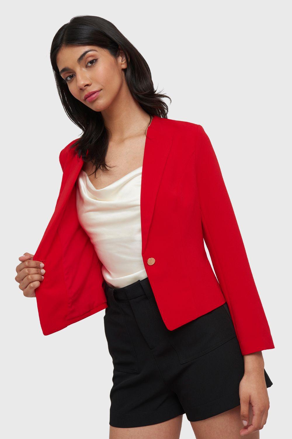 Blazer Corto Botón Dorado Rojo Nicopoly-2