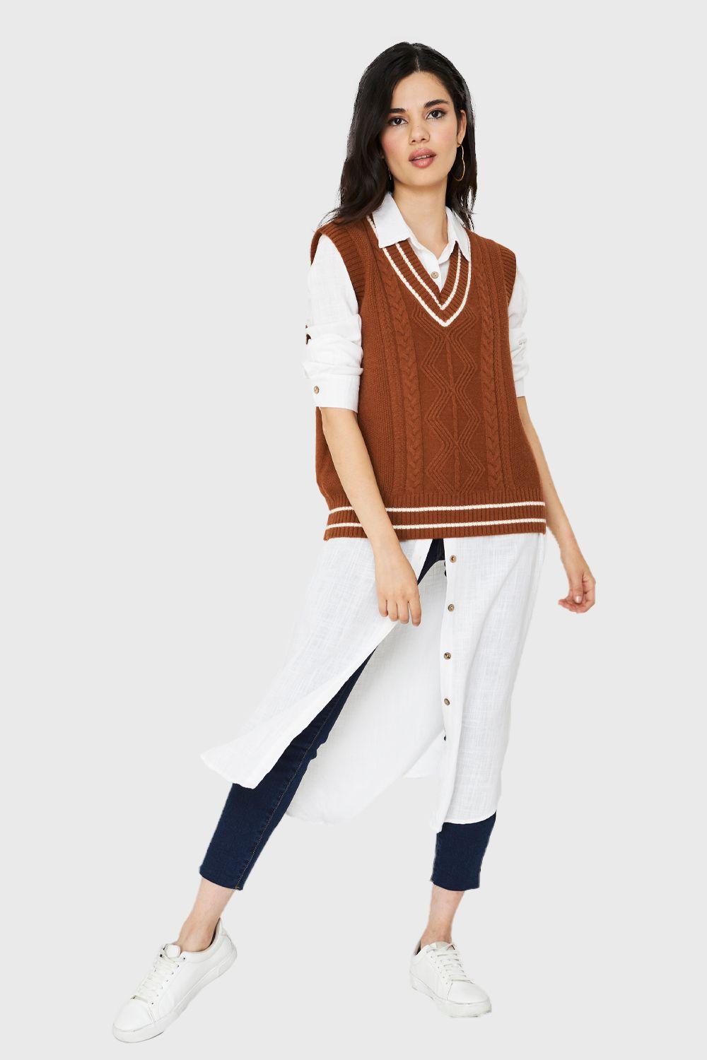 Chaleco Preppy Ribetes Café Nicopoly-1