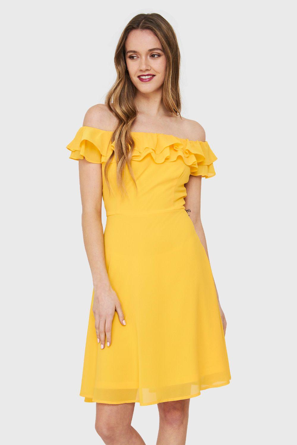 Vestido Escote Vuelo Amarillo Nicopoly-0
