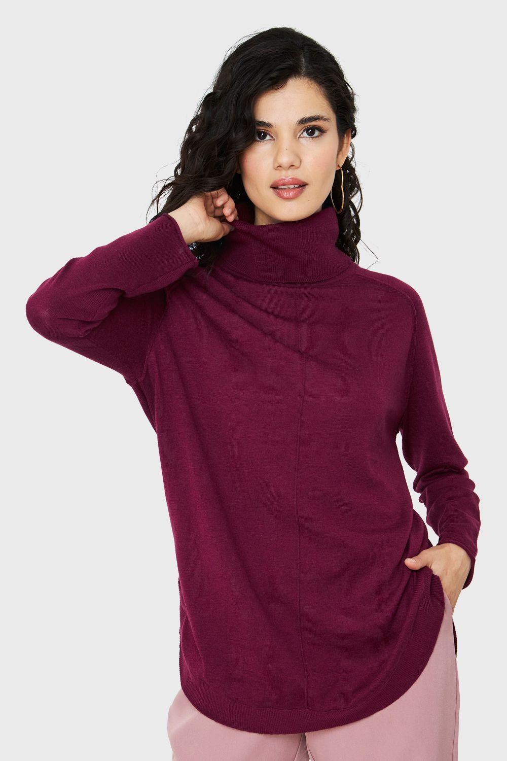 Tejido Cuello Tortuga Holgado Burdeo Nicopoly-0