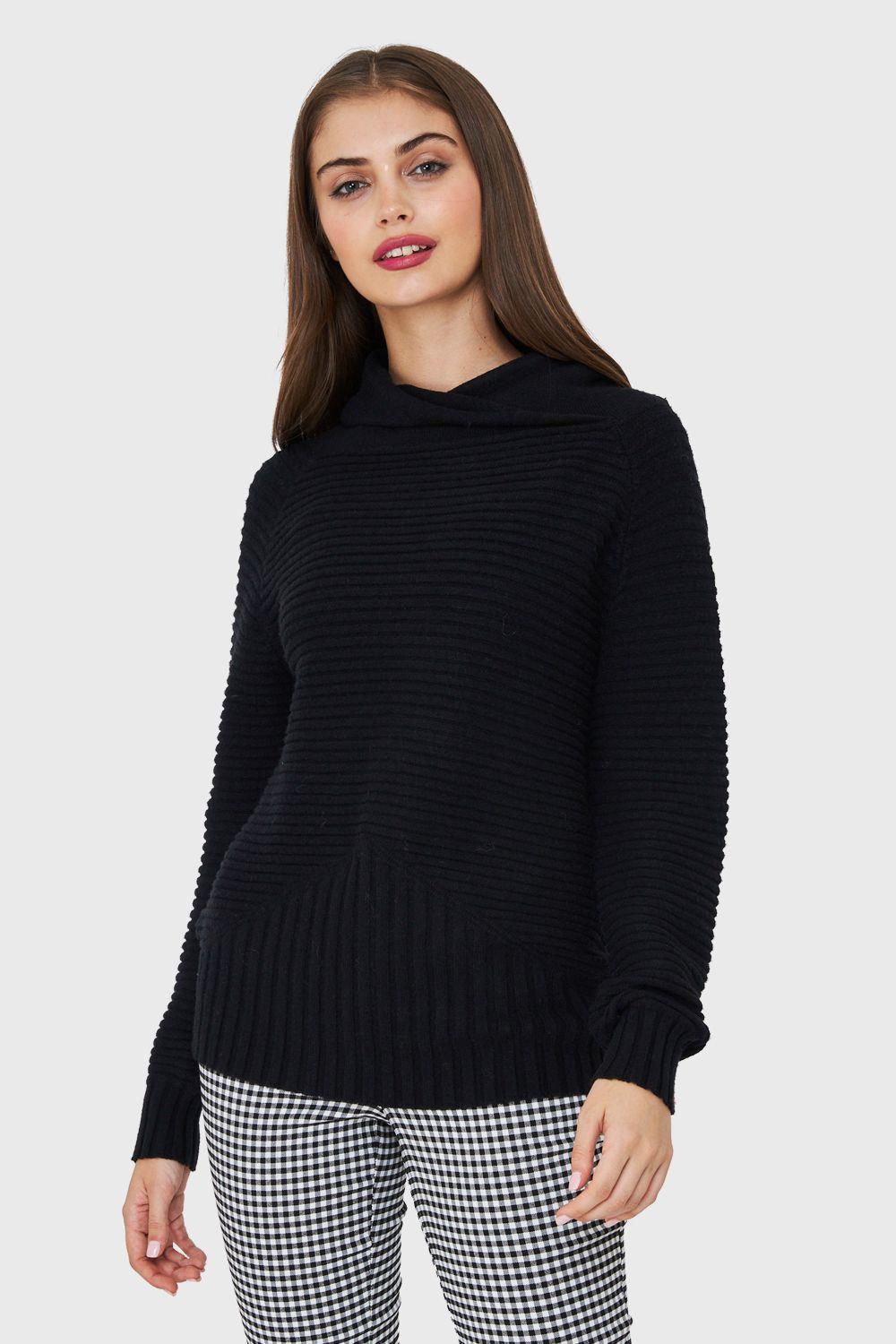 Sweater Cuello Tortuga Canalé Negro Nicopoly-4