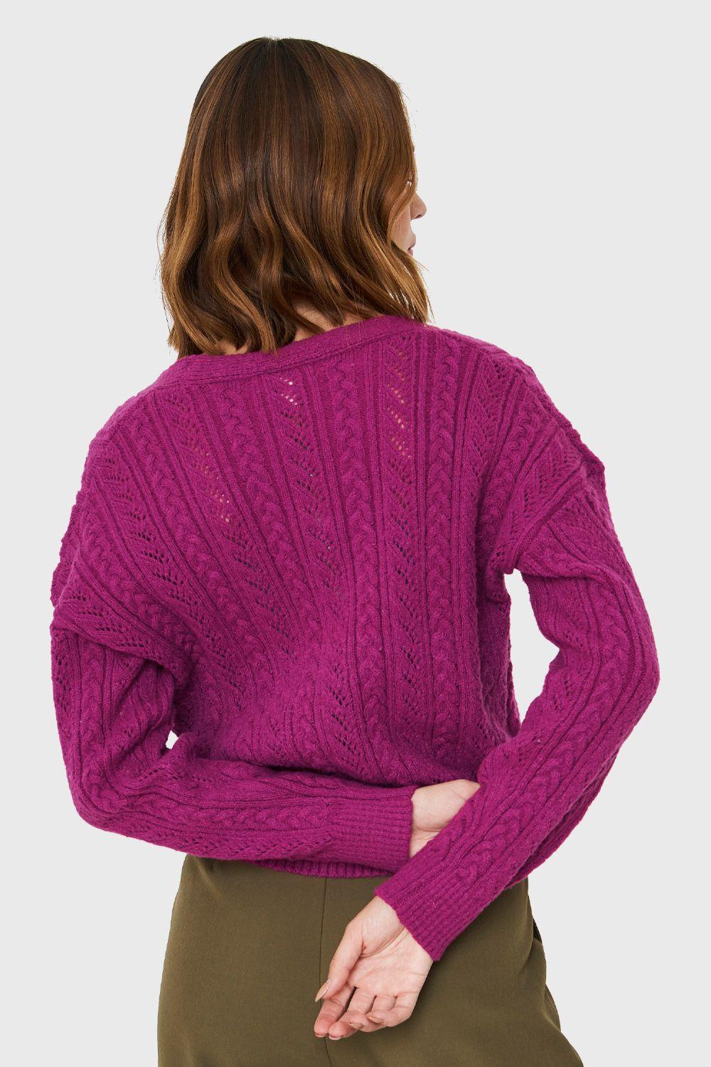 Cárdigan Punto Fantasía Magenta Nicopoly-3