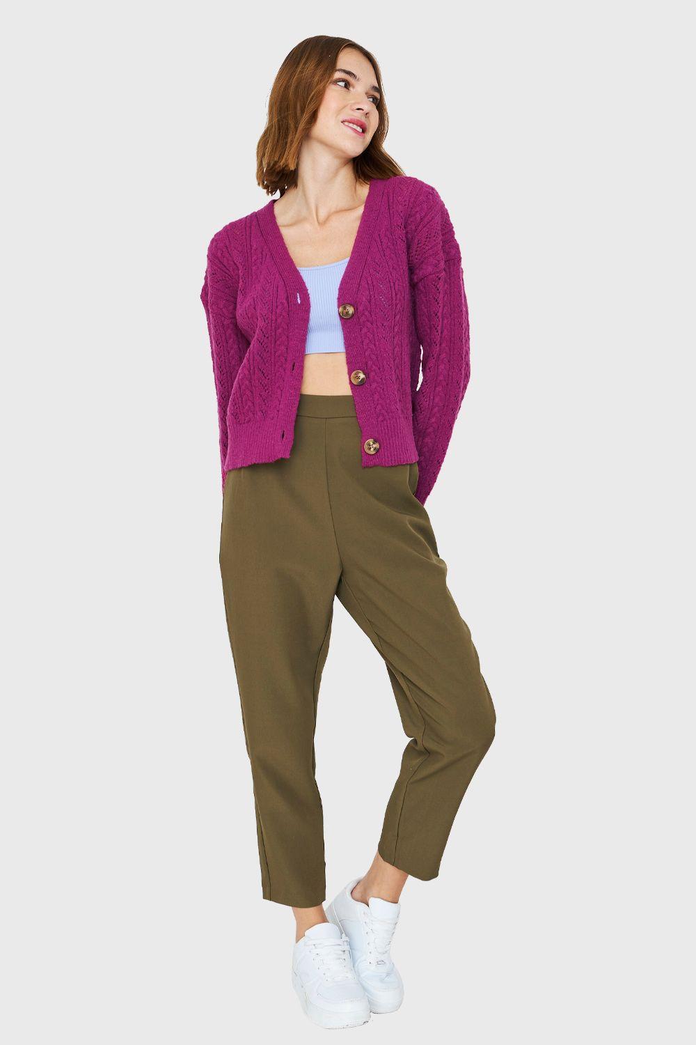 Cárdigan Punto Fantasía Magenta Nicopoly-1