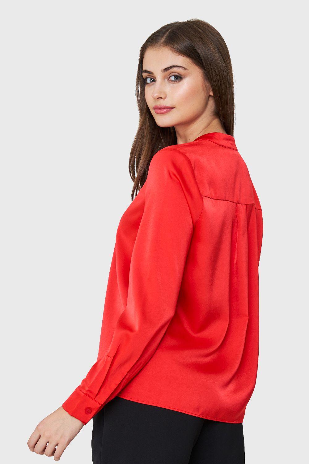 Blusa Cuello Mao Tipo Satín Rojo Nicopoly-3