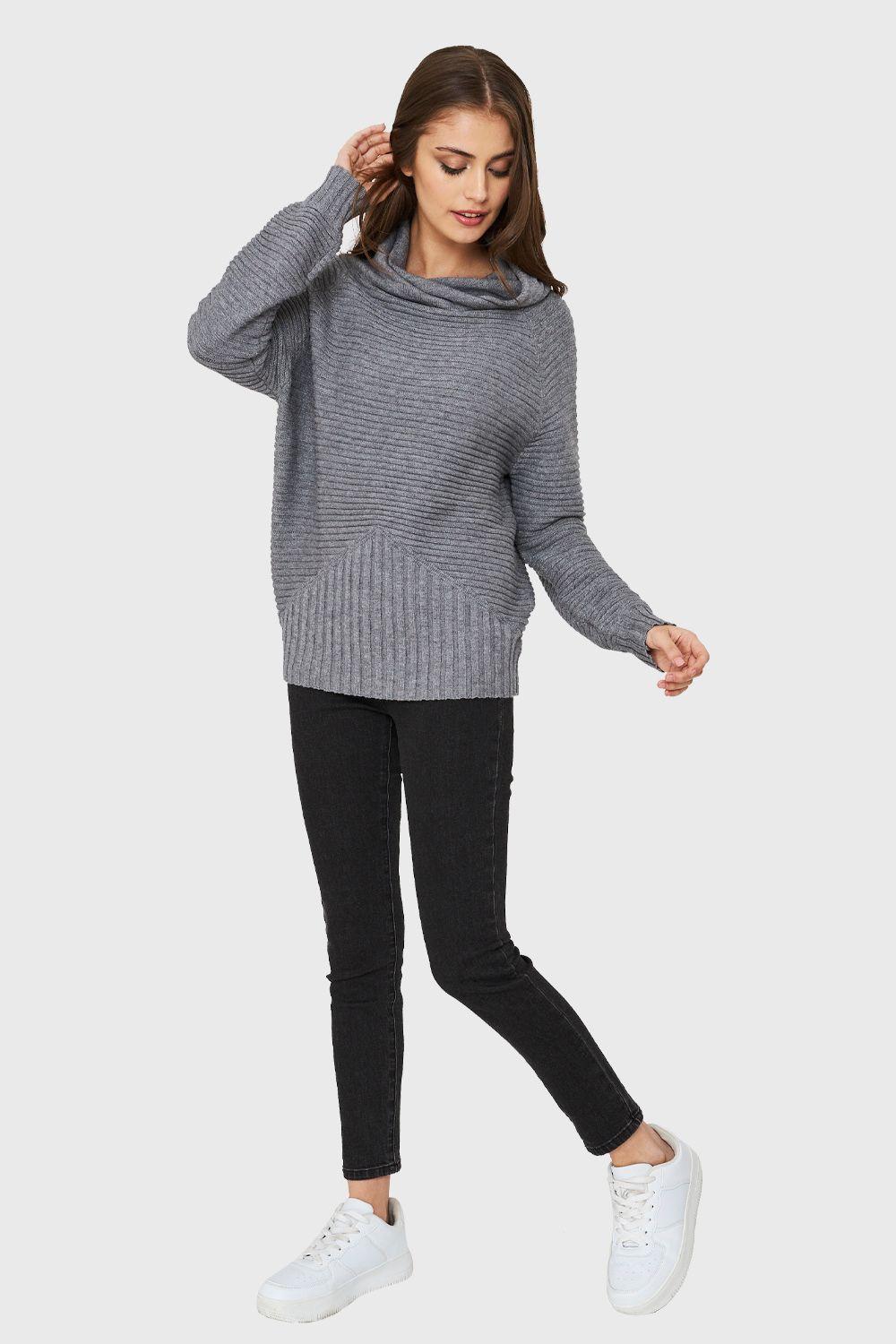 Sweater Cuello Tortuga Acanalado Gris Nicopoly-1
