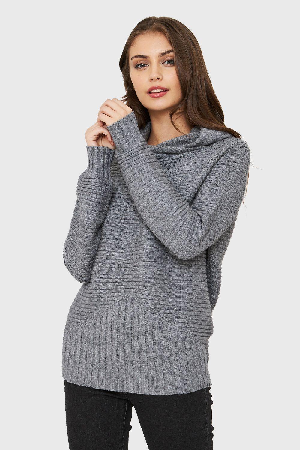 Sweater Cuello Tortuga Acanalado Gris Nicopoly-0