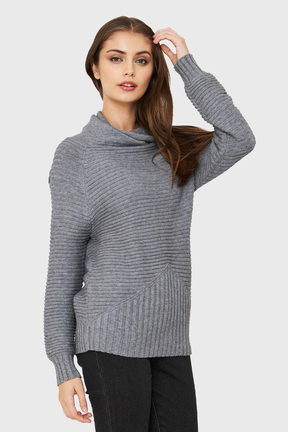 Sweater Cuello Tortuga Acanalado Gris Nicopoly-2