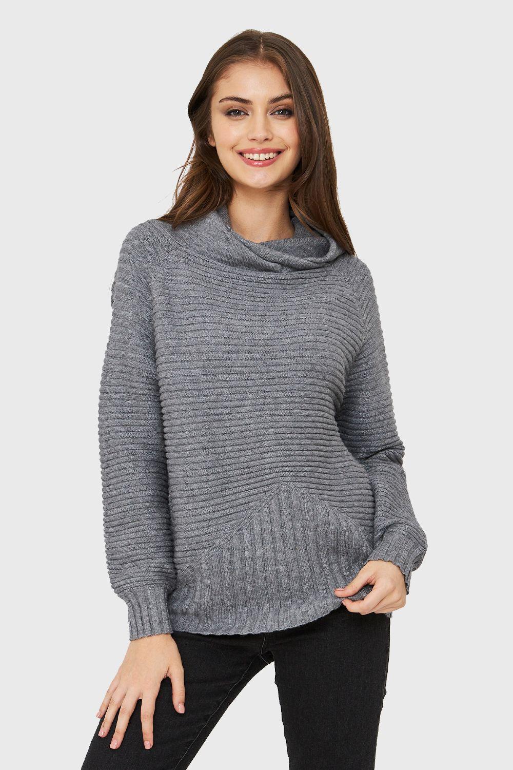 Sweater Cuello Tortuga Acanalado Gris Nicopoly-4