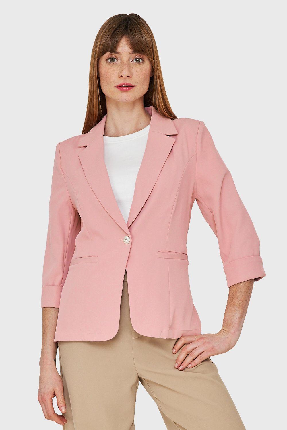 Blazer Entallado Manga 3/4 Rosado Nicopoly-0