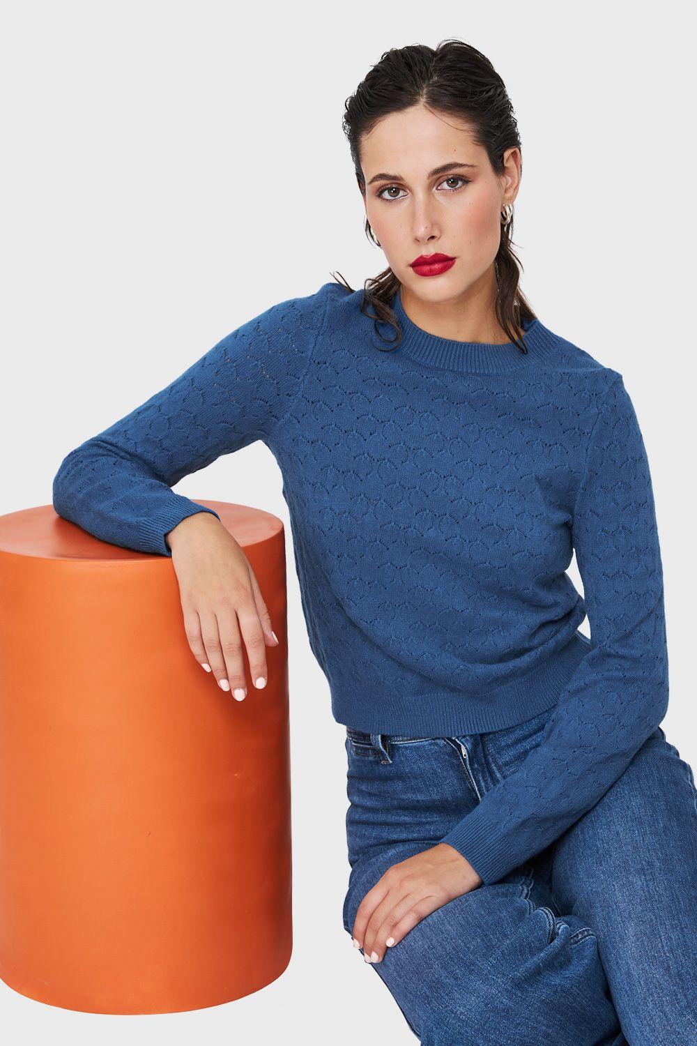 Sweater Básico Cuello Redondo Azul Índigo Nicopoly-0