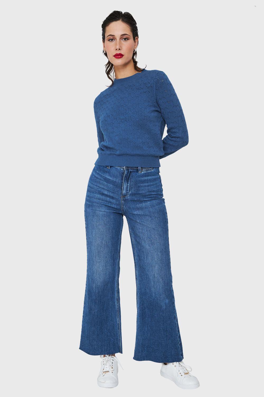 Sweater Básico Cuello Redondo Azul Índigo Nicopoly-1