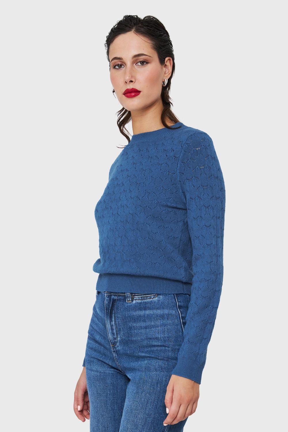 Sweater Básico Cuello Redondo Azul Índigo Nicopoly-2