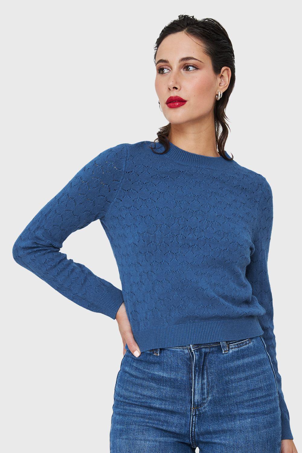 Sweater Básico Cuello Redondo Azul Índigo Nicopoly-4