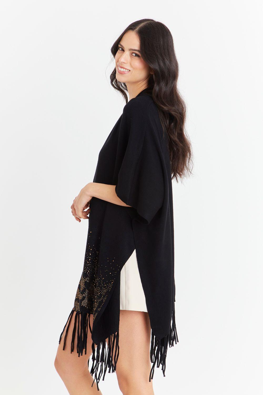 Kimono Negro Detalles Flecos-2