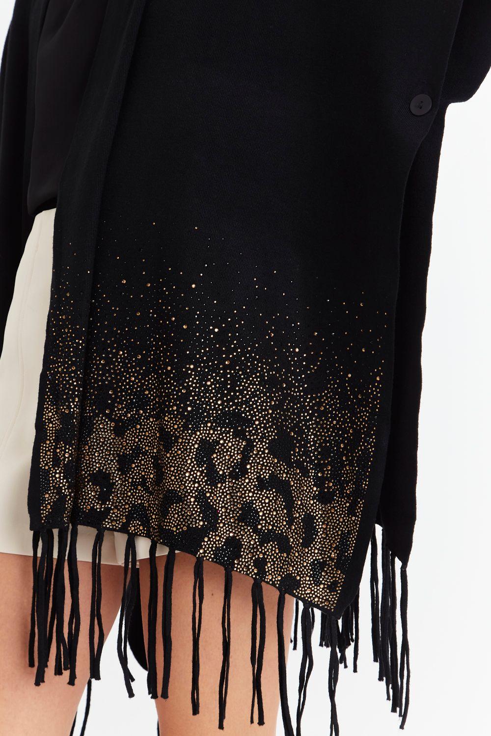 Kimono Negro Detalles Flecos-5