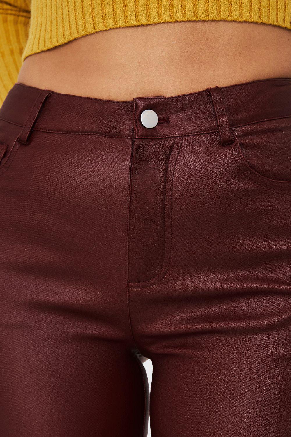 Calza Elasticada Skinny Tipo Encerada Burdeos Nicopoly-5