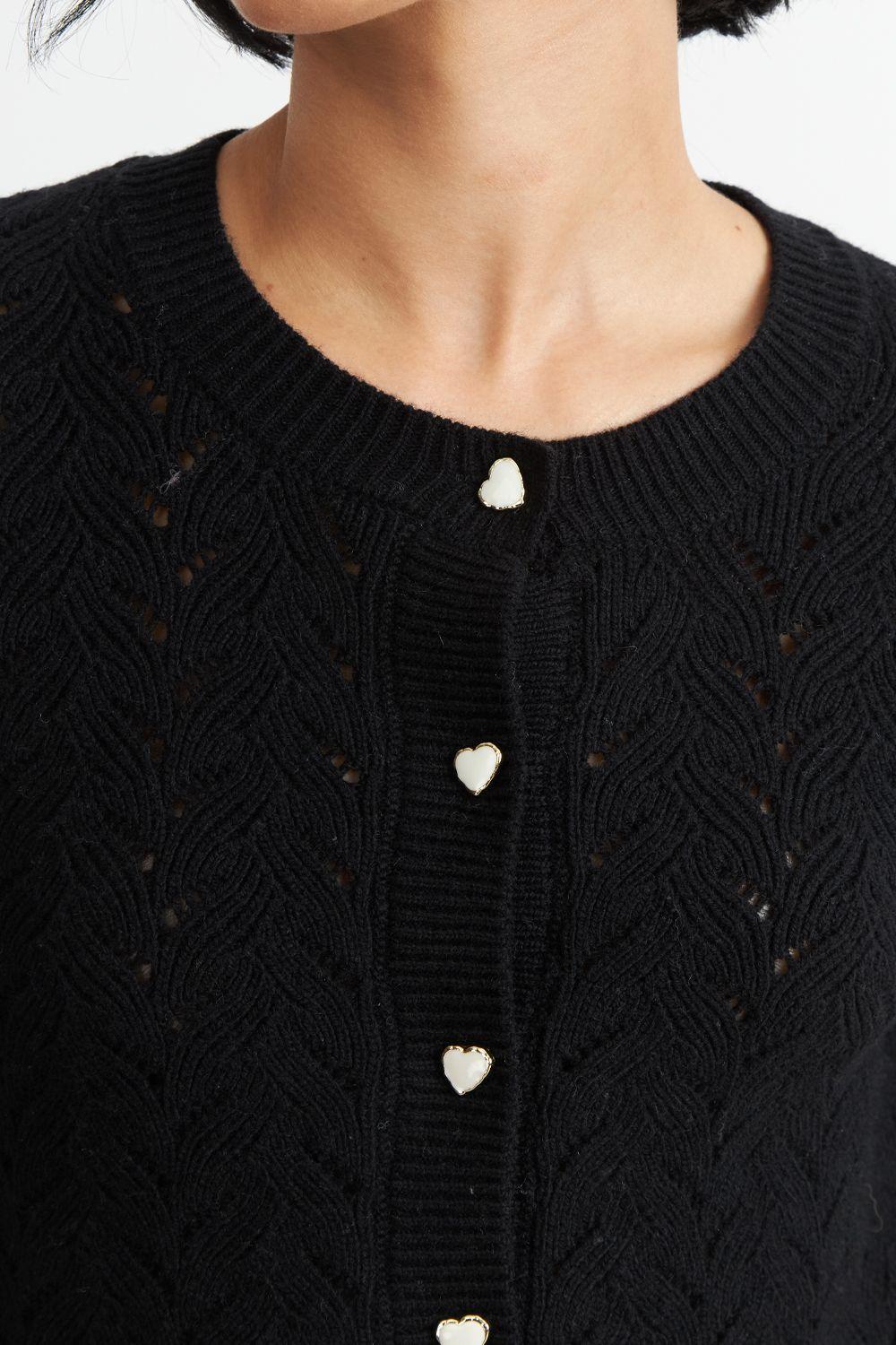 Cárdigan Calado Cuello Redondo Negro Nicopoly-5