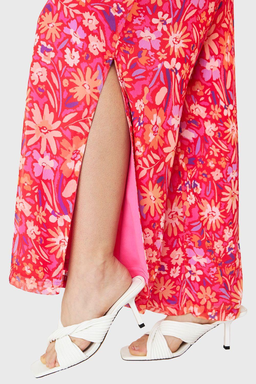Pantalón Palazzo Tajos Floral Fucsia Nicopoly-5