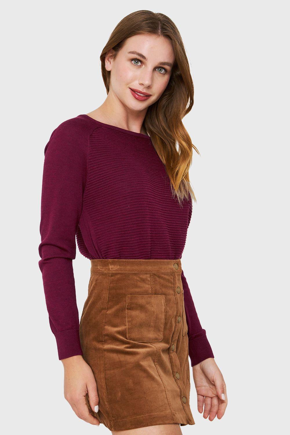 Tejido Acanalado Cuello Bote Burdeo Nicopoly-2