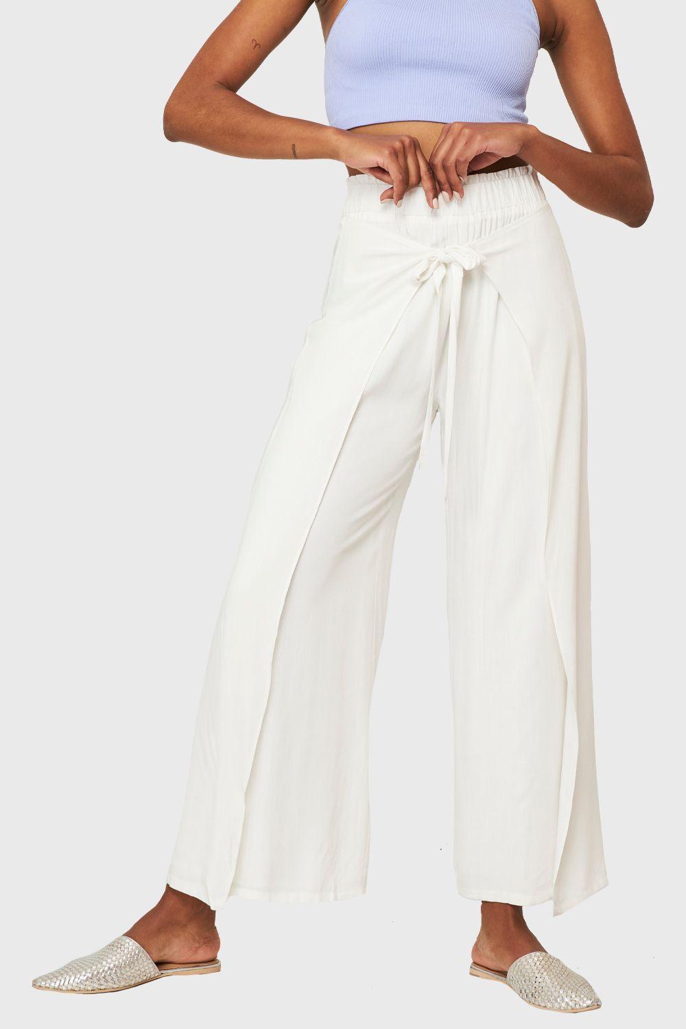 Pantalón Palazzo Lazo Frontal Blanco Nicopoly-4