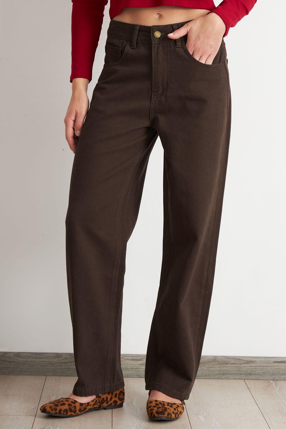 Jeans Rectos Tiro Alto Café Nicopoly-0