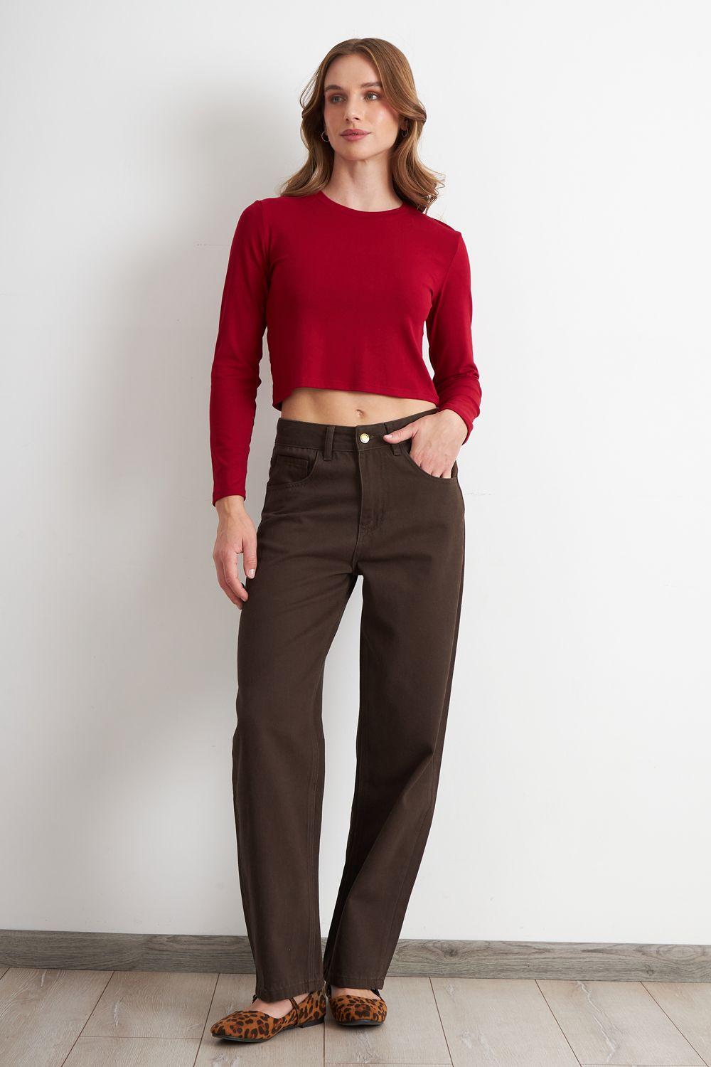 Jeans Rectos Tiro Alto Café Nicopoly-1